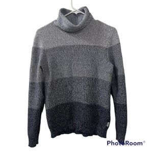 Express Blue Monochromatic Turtle Neck Ribbed Hem Knit Sweater Ombre Size Medium